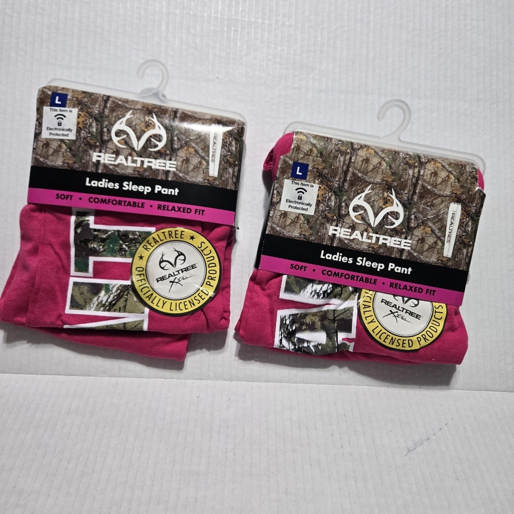 Set of 2 Realtree pink pajama sleep pants with camouflage logo, L  NEW